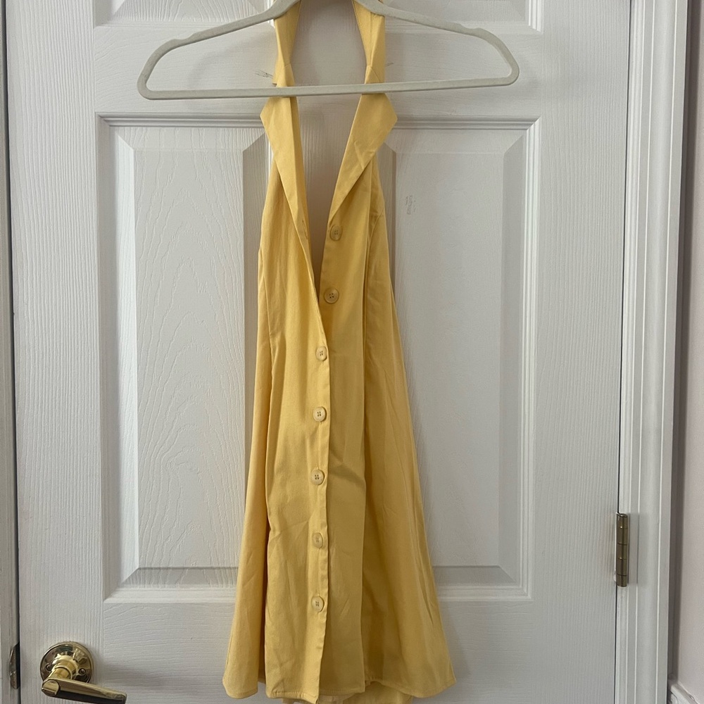 Yellow Halter Button-Front Dress